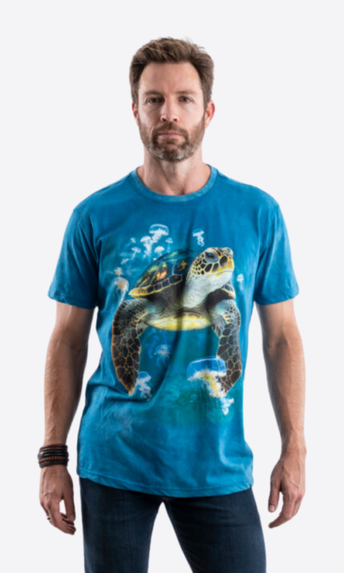 Turtle with Jellyfish Aquarium Print T-Shirt (Adults)